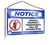 Targa in legno con superficie stampata e anello per campanello/stazione d'angolo del caffè, immagini per la decorazione della parete del bagno, avvisa la proprietà privata Trespassers will be