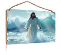 Targa in legno da appendere alla porta di casa con Gesù che cammina sull'acqua: un'immagine simbolica, per porta d'ingresso, accessori per camera da letto (20 x 30 cm)