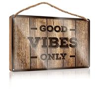 Targa in legno da appendere, con scritta in lingua inglese "Good Vibes Only", stile vintage, decorazione da parete per porta d'ingresso (15 x 28 cm)