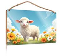 Targa in legno da appendere, con scritta in lingua inglese "Pastoral Bliss: A Lamb In A Flower Garden", divertente cartello decorativo per cucina, porta d'ingresso (23 x 35 cm)