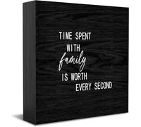 Targa in legno decorativa con scritta "Time Spent With Family Is Worth Every Second Home Office Decor, Positive Office Desk Accessories Wood Placca in legno per TV Cabinet Shelf 12,7 x 12,7 cm