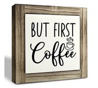 Targa in legno di caffè, con scritta "But First Coffee", in legno rustico, decorazione per cucina, casa, ufficio, caffè, caffetteria, caffetteria, regalo per gli amanti del caffè, 5,9 x 5,22,9 cm