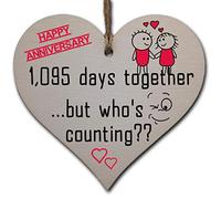 Targa in legno fatta a mano a forma di cuore da appendere, regalo per celebrare il terzo anniversario di matrimonio, marito, moglie, qualcuno di speciale, ricordo