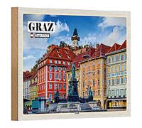 Targa in legno | Graz Austria | Motivo Città Vecchia | Decorazione | 18 cm x 12 cm