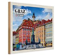 Targa in legno | Graz Austria | Motivo Città Vecchia | Decorazione | 40 cm x 30 cm