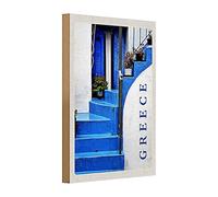 Targa in legno | Greece | scala blu-bianca | atmosfera mediterranea | 20 cm x 30 cm