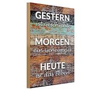 Targa in legno ispiratrice 'Ieri è storia, Oggi è la vita' | Oggetto decorativo da parete per casa e ufficio, 30 cm x 40 cm