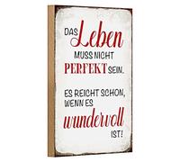 Targa in legno ispiratrice "La vita non deve essere perfetta" | Decorazione per casa e ufficio | Regalo motivazionale | 12 cm x 18 cm