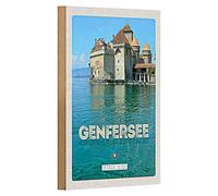 Targa in legno | Lago di Ginevra | Souvenir della Svizzera | Nostalgia | 12 cm x 18 cm