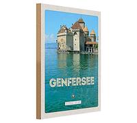 Targa in legno | Lago di Ginevra | Souvenir della Svizzera | Nostalgia | 30 cm x 40 cm