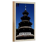 Targa in legno | Monaco di Baviera | Torre cinese | Germania | 12 cm x 18 cm