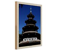 Targa in legno | Monaco di Baviera | Torre cinese | Germania | 30 cm x 40 cm