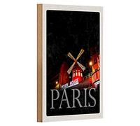 Targa in legno | Moulin Rouge | Parigi | Stile retrò | 12 cm x 18 cm