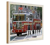 Targa in legno | New York Fire Engine | Nostalgie USA | 40 cm x 30 cm
