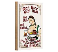 Targa in legno nostalgico "Chi non ama la birra e la moglie e gli gnocchi" | Decorazione retrò per cucina e bar | 12 cm x 18 cm