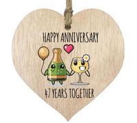 Targa in legno per 47° anniversario di matrimonio, regalo per marito e moglie, 47 anni insieme, con scritta "Happy 47 Year", cuore in legno chiaro, per donne, uomini, partner, regalo ricordo