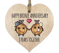 Targa in legno per 8° anniversario di matrimonio, regalo per marito e moglie, 8 anni insieme, con scritta "Happy Bronze Anniversary", per donne e uomini, partner, in legno chiaro, idea regalo