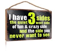 Targa in legno per esterni con scritta "I have 3 lati: Quiet, Fun & Crazy, Hidden Wooded Sign Summer Wood Hanging Poster per la camera dei ragazzi (20 x 30 cm)