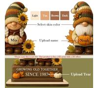 Targa in legno personalizzata con coppia che cresce vecchio insieme, targa personalizzata, gnomo autunnale per anniversario, matrimonio, decorazione da tavolo per la casa (stile A)