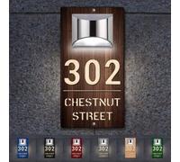 Targa in legno personalizzata con numero di porta a luce solare, numeri di casa all'aperto personalizzati nome via esterno cartelli moderni per casa ufficio cortile