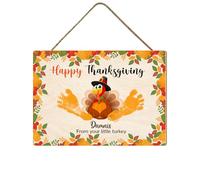 Targa in legno personalizzata con scritta "Happy Thanksgiving Baby's First DIY Footprint" con nome personalizzato autunno ricordo per il nuovo bambino, ornamento da appendere a tema Turchia, regalo
