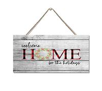 Targa in legno personalizzata con scritta in inglese "Welcome Home for The Holidays" in legno con motivo a quadri di bufalo rosso, 15,2 x 30,5 cm (lingua italiana non garantita)