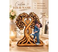 Targa in legno personalizzata per coppie, nome e data personalizzati, simbolo dell'amore a forma di albero a cuore, regalo di anniversario e matrimonio per lui/lei, decorazione romantica ricordo, rega