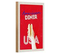 Targa in legno retrò | American Diner | USA Hotdog Design | Decorazione vintage | 12 cm x 18 cm