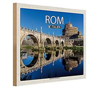 Targa in legno | Roma Italia | Ponte d'Angeli e Castel Sant'Angelo | 40 cm x 30 cm