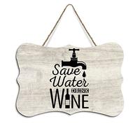 Targa in legno rustica da appendere con scritta "Save Water Drink Wine" in legno, decorazione da parete per soggiorno, camera da letto, fattoria, ufficio, 10,2 x 15,2 cm
