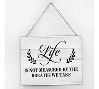 Targa in legno rustica decorativa per la casa, con scritta "Life Is Not Measured by the Breaths We Take Retro Wall Art", 25,4 x 30,5 cm, da appendere, per camera da letto, portico anteriore