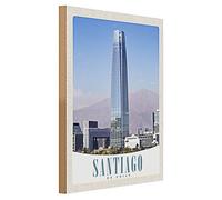 Targa in legno | Santiago del Cile | Skyline | 30 cm x 40 cm