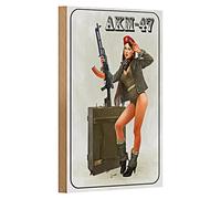 Targa in legno stile retrò "AKM-47" con motivo militare, pezzo decorativo da collezione per gli amanti della nostalgia e della storia, 12 cm x 18 cm