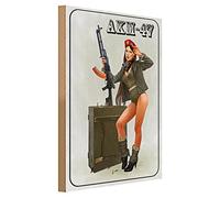 Targa in legno stile retrò "AKM-47" con motivo militare, pezzo decorativo da collezione per gli amanti della nostalgia e della storia, 30 cm x 40 cm