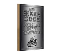 Targa in legno | The Bikers Code | Bikers Have More Fun Than People | 20 cm x 30 cm