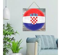 Targa in legno vintage a tema calcio Croazia rustica targa in legno con citazione personalizzata America Paese ispanico europeo Asia Africa bandiere decorative per mensola cottage 30,5 x 30,5 cm