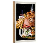 Targa in legno vintage | American Diner | motivo hamburger USA | decorazione retrò | 12 cm x 18 cm