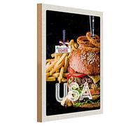 Targa in legno vintage | American Diner | motivo hamburger USA | decorazione retrò | 30 cm x 40 cm