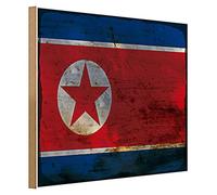 Targa in legno vintage | Bandiera della Corea del Nord | Decorazione da parete retrò | 40 cm x 30 cm