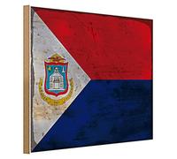 Targa in legno vintage | Bandiera di Sint Maarten | Decorazione | 40 cm x 30 cm