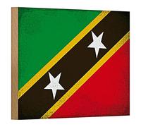 Targa in legno vintage | Bandiera di St Kitts e Nevis | Decorazione | 18 cm x 12 cm