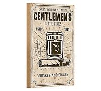 Targa in legno vintage | Gentlemen's Elite Club | whisky e sigari | decorazione retrò | 12 cm x 18 cm