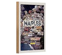 Targa in legno vintage | Napoli | città costiera italiana | decorazione | 12 cm x 18 cm