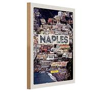 Targa in legno vintage | Napoli | città costiera italiana | decorazione | 30 cm x 40 cm