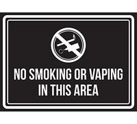 Targa in metallo 20,3 x 30,5 cm, rustica, con scritta in lingua inglese "No Smoking or Vaping in This Area", colore bianco e nero, avviso di sicurezza commerciale, in alluminio, decorazione artistica