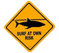 Targa in metallo 20,3 x 30,5 cm, segnale di avvertimento Surf At Own Risk tavola da surf retrò