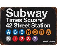 Targa in metallo 20,3 x 30,5 cm, stile vintage, New York City Transit Metropolitana, decorazione da parete Downtown Brooklyn Grand Central Times Square 42, poster artistico per casa, soggiorno, camera