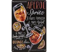 Targa in metallo, 30 x 20 cm, stile retrò, per bar, ricette cocktail, Summer Feeling - Aperol Spritz - Prosecco