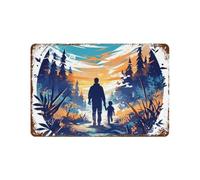Targa In Metallo A Father And Son Walking Through A Magical Path At Dawn Arte Murale Stile Divertente Cartelli In Latta Per Bagno Man Cave Toilette S