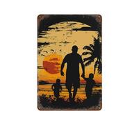 Targa In Metallo A Father And Two Children Running Along The Beach At Sunset Arte Murale Aziendale Cartelli In Latta Per Man Cave Bagno Club S